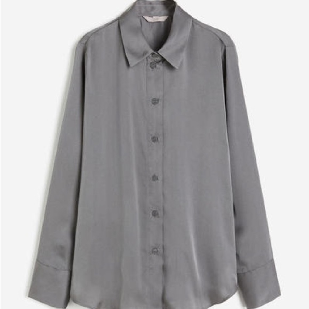 H&M Silver Gray Button-Up Silk Shirt